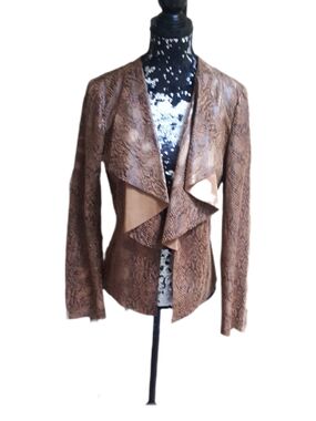 Rare Zara Brown Snake-Print Draped Faux-Leather Jacket